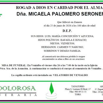Dña. MICAELA PALOMERO SERONERO